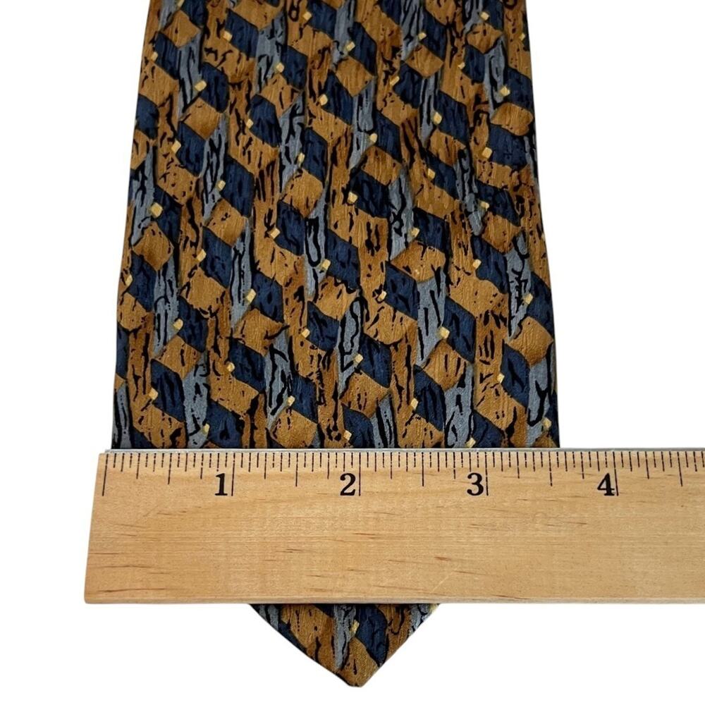 Vintage Cocktail Collection Novelty Label Mens Silk Tie 1990 Blue Gold Geometric - Picture 4 of 6